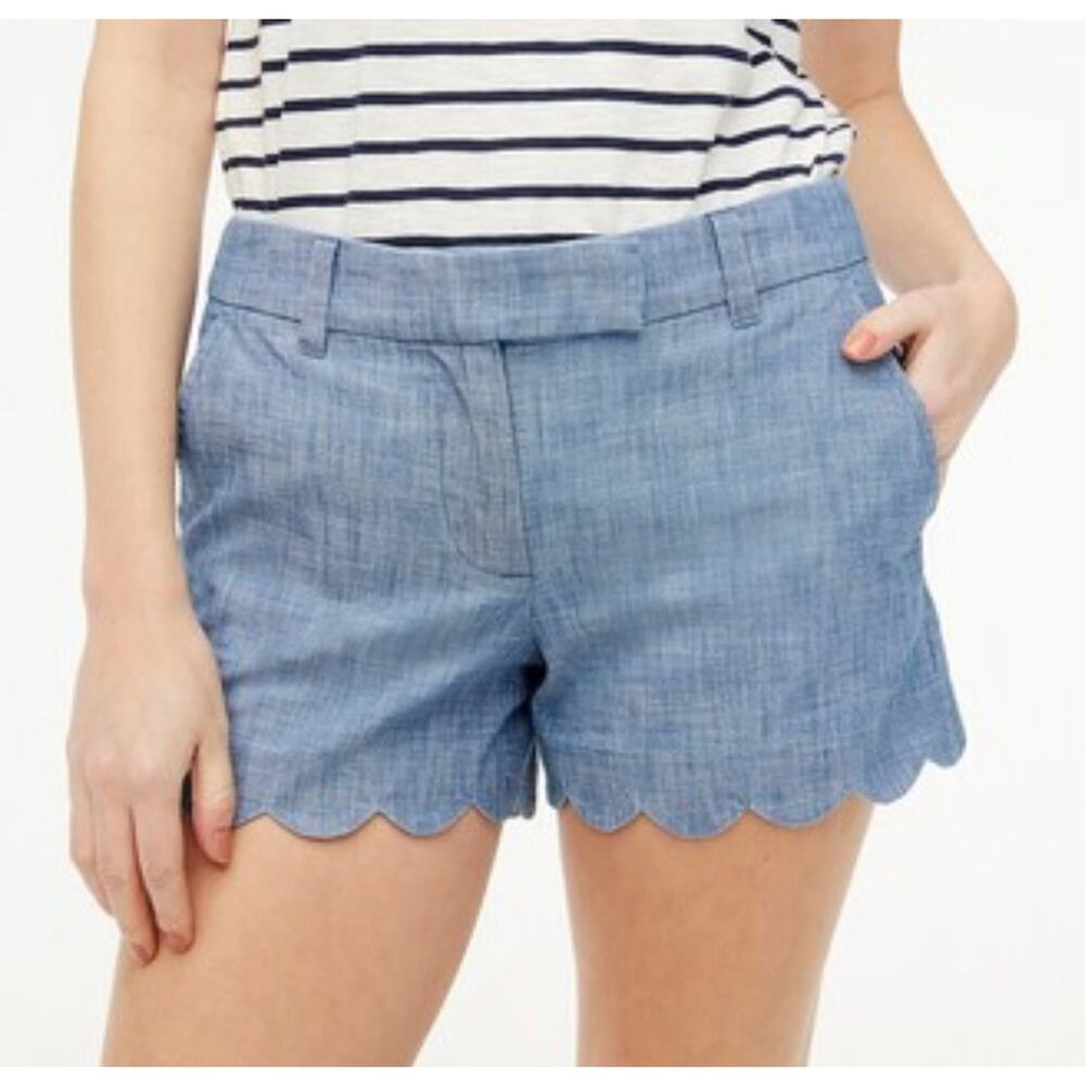 J Crew 100‎ Cotton Chambray Short with Scalloped Hem Size 12